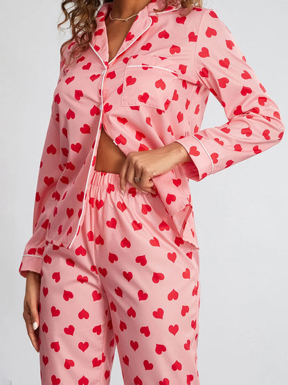 Pembe Kalp Baskılı Pijama Takımı